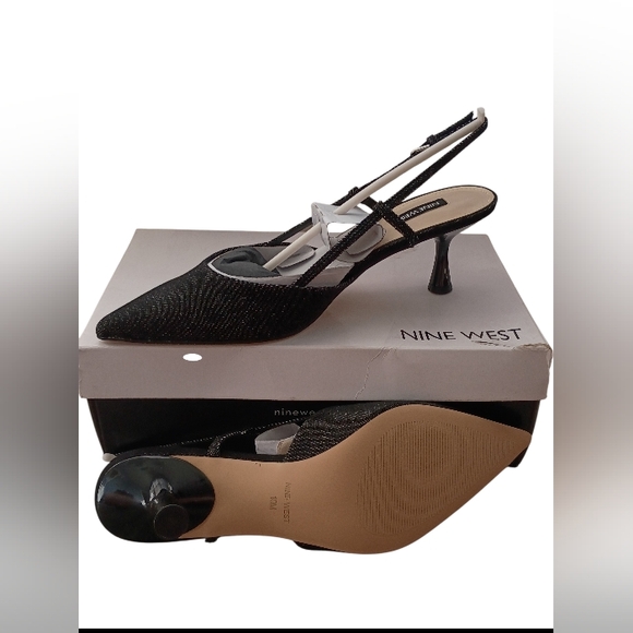 NEW In The Box Nine West Rhonda Heels Black Denim Size 10 - Picture 4 of 6